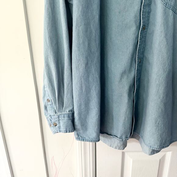 Wrangler Rugged Wear Blue Denim Chambray Sturdy Button Down Work Shirt XXL Men - Picture 4 of 10